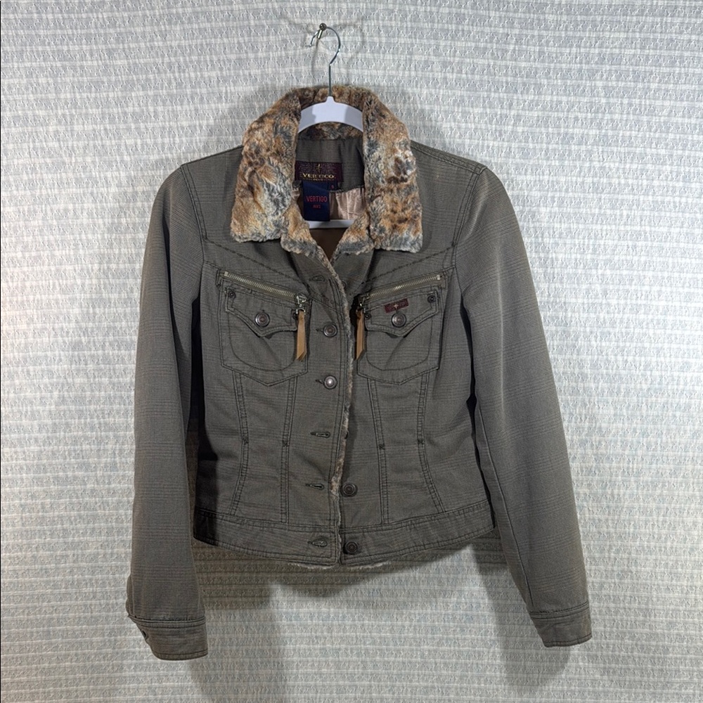 Adidas Olive Jean Jacket with Faux Fur Collar